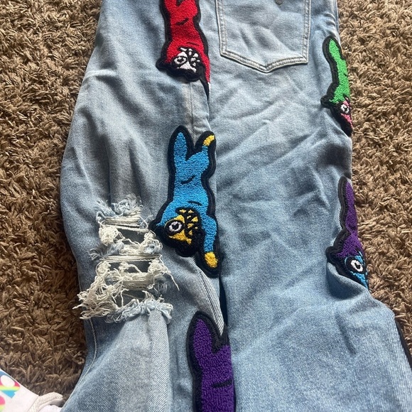 Ice cream Bill Breaker medium wash blue button fly patches distress jeans - Picture 15 of 15